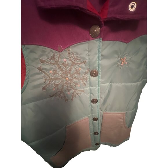Wrangler 20X Womens Puffer Vest M Pink & Light Blue Embroidered Button-Up Sleeve - Picture 5 of 5